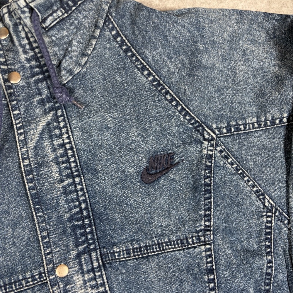 VTG 80s Nike Challenge Court Acid Wash Denim Jacket Mens Small Agassi Full Zip - Picture 7 of 12
